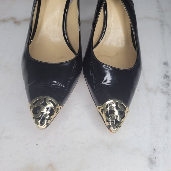 J. Renee Black Patent Slingback Heels with Gold Toe Cap – Size 12 - Picture 7 of 11